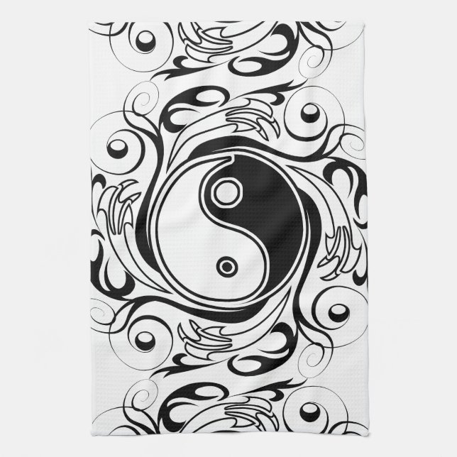 Yin & Yang Symbol Black and White Tatto Stil Kökshandduk (Vertikal)