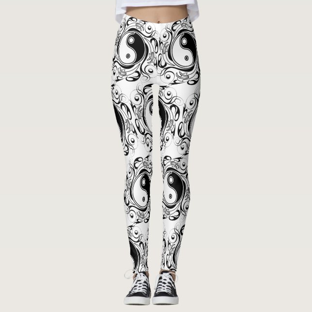 Yin & Yang Symbol Black and White Tatto Stil Leggings (Framsida)