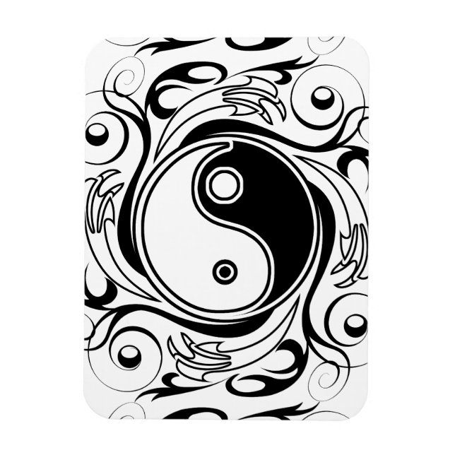 Yin & Yang Symbol Black and White Tatto Stil Magnet (Vertikal)