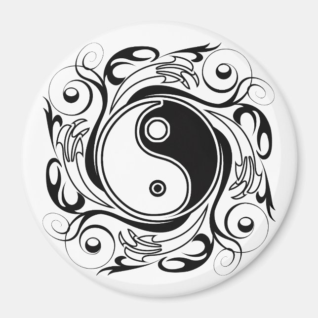 Yin & Yang Symbol Black and White Tatto Stil Magnet (Framsidan)