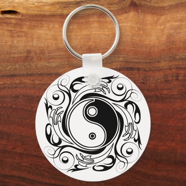 Yin & Yang Symbol Black and White Tatto Stil Nyckelring (Framsida)