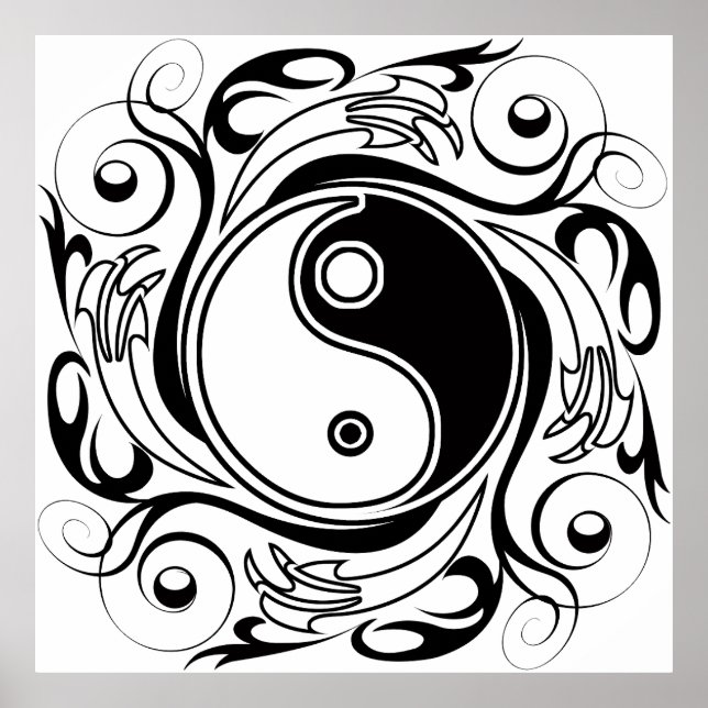 Yin & Yang Symbol Black and White Tatto Stil Poster (Framsidan)