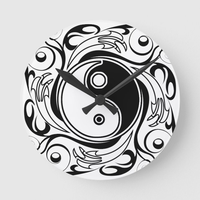 Yin & Yang Symbol Black and White Tatto Stil Rund Klocka (Framsida)