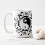 Yin & Yang Symbol Black and White Tattoo Style Kaffemugg<br><div class="desc">Decorative Ying Yang Symbol Psychedelic Black and White Tattoo Style Art Design. Originally created with Hi Quality Vector Graphic Art Copyright BluedakArt TheChameleonArt.</div>