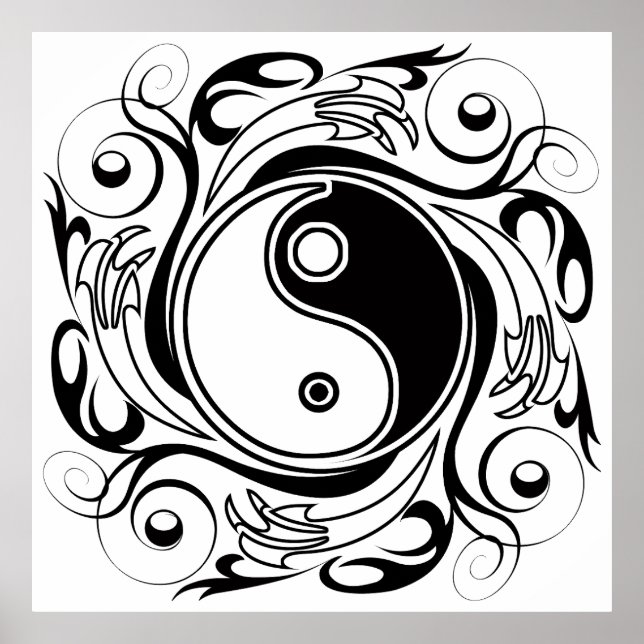 Yin & Yang Symbol Black and White Tattoo Style Poster (Framsidan)
