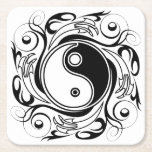 Yin & Yang Symbol Black and White Tattoo Style Underlägg Papper Kvadrat<br><div class="desc">Decorative Ying Yang Symbol Psychedelic Black and White Tattoo Style Art Design. Originally created with Hi Quality Vector Graphic Art Copyright BluedakArt TheChameleonArt.</div>
