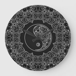 Yin yang symbol i svartvit snöreprydnad stor klocka