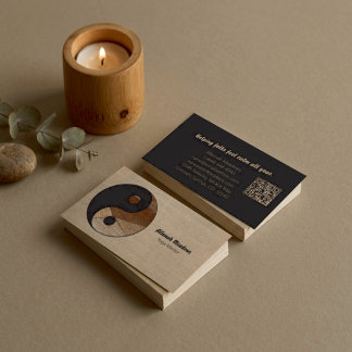 Yin-Yang-symbol Jordtoner QR-kod Meditativ Visitkort