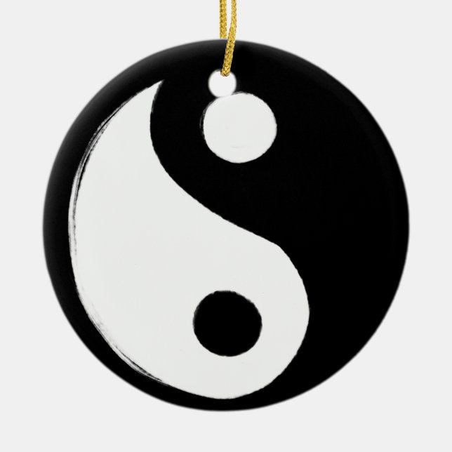 Yin Yang Symbol Mörk och Light Julgransprydnad Keramik (Framsidan)