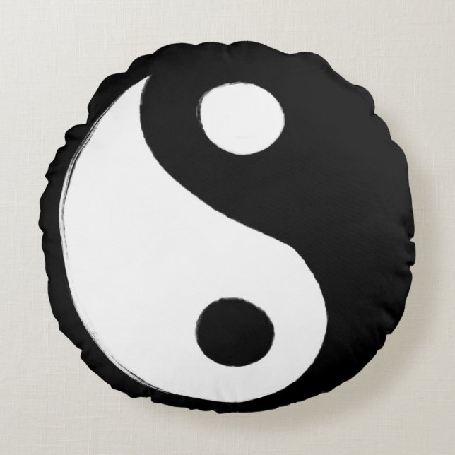 Yin Yang Symbol Mörk och Light Rund Kudde (Framsidan)