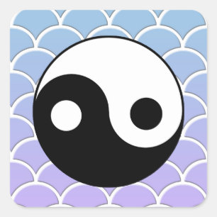 Yin Yang Symbol på Wave Background Fyrkantigt Klistermärke