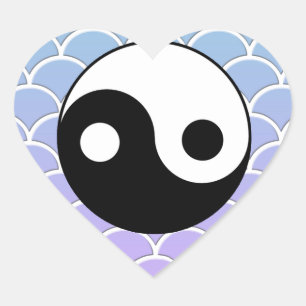 Yin Yang Symbol på Wave Background Hjärtformat Klistermärke