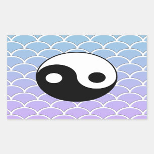 Yin Yang Symbol på Wave Background Rektangulärt Klistermärke