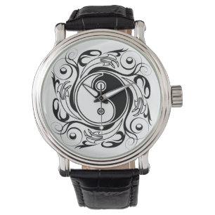 Yin & Yang-symbol svart och vit tatueringsstil Armbandsur