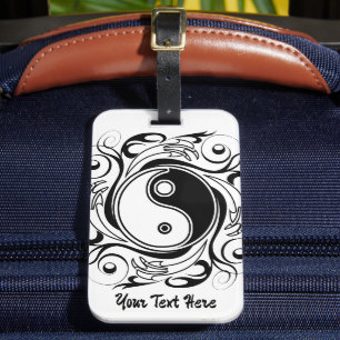 Yin & Yang-symbol svart och vit tatueringsstil Bagagebricka