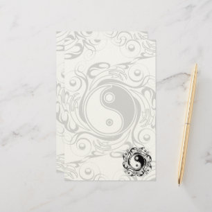 Yin & Yang-symbol svart och vit tatueringsstil Brevpapper