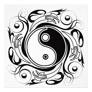 Yin & Yang-symbol svart och vit tatueringsstil Fototryck