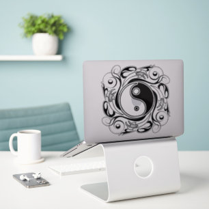 Yin & Yang-symbol svart och vit tatueringsstil Klistermärken