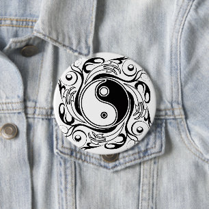 Yin & Yang-symbol svart och vit tatueringsstil Knapp