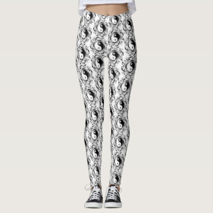 Yin & Yang-symbol svart och vit tatueringsstil Leggings