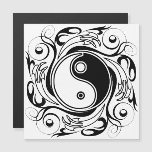 Yin & Yang-symbol svart och vit tatueringsstil Magnetisk Inbjudningskort