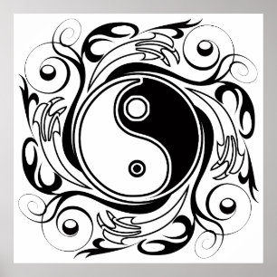 Yin & Yang-symbol svart och vit tatueringsstil Poster