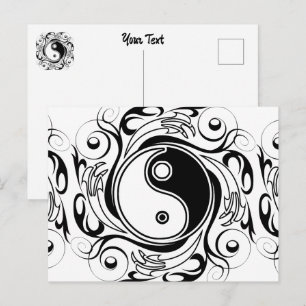 Yin & Yang-symbol svart och vit tatueringsstil Vykort