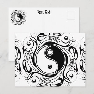 Yin & Yang-symbol svart-vit tatueringsstil Helg Vykort