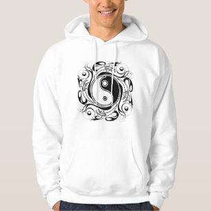 Yin & Yang-symbol svart-vit tatueringsstil Hoodie