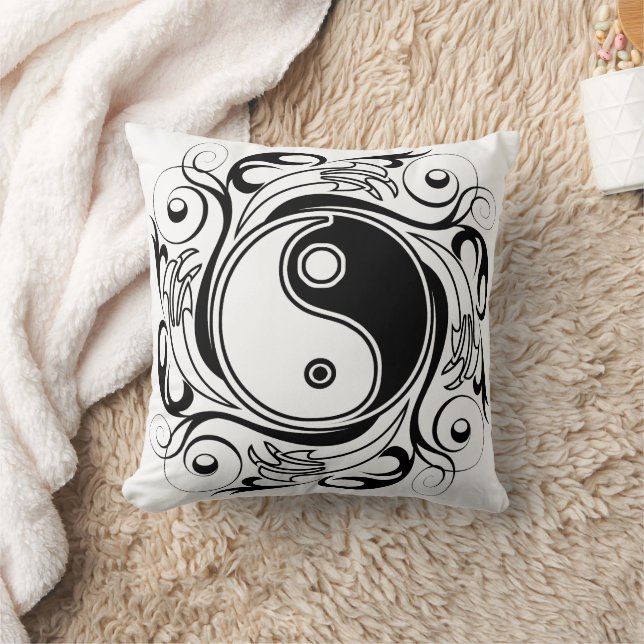 Yin & Yang-symbol svart-vit tatueringsstil Kudde (Filt)