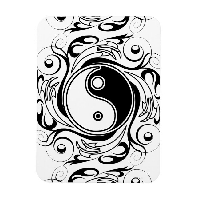 Yin & Yang-symbol svart-vit tatueringsstil Magnet (Vertikal)