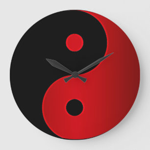 Yin Yang tar tid på i rött och svart Stor Klocka