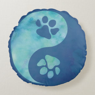 Yin Yang Tass Blue Rund Kudde