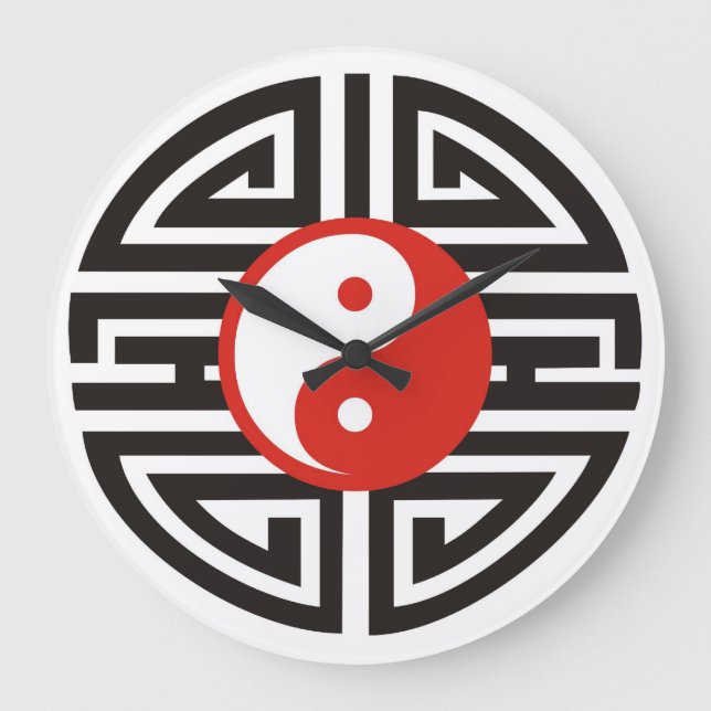 Yin & Yang-tatuering - röd svart Stor Klocka (Framsida)