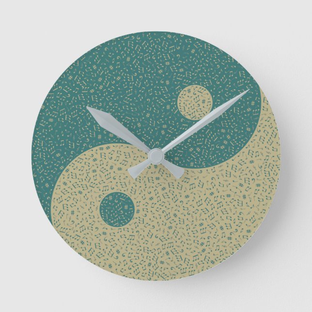 Yin Yang Te Färgad Musikaliska Noter Rund Klocka (Framsida)