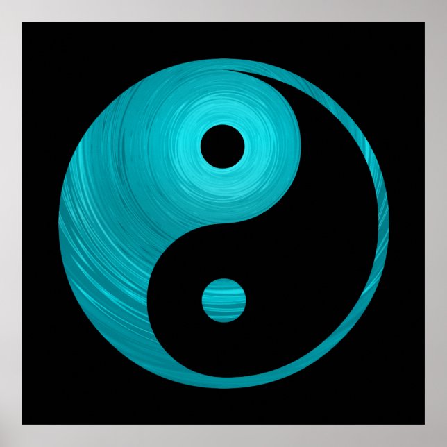 Yin Yang Teal Blue Aqua Spiral Template Black Poster (Framsidan)