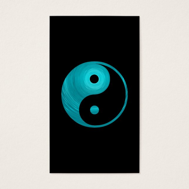 Yin Yang Teal Blue Aqua Spiral Template Black Visitkort (Framsidan)