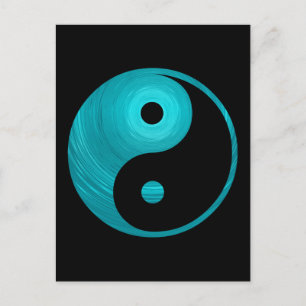 Yin Yang Teal Blue Aqua Spiral Template Black Vykort
