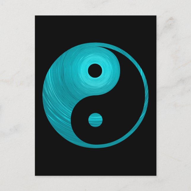 Yin Yang Teal Blue Aqua Spiral Template Black Vykort (Framsida)