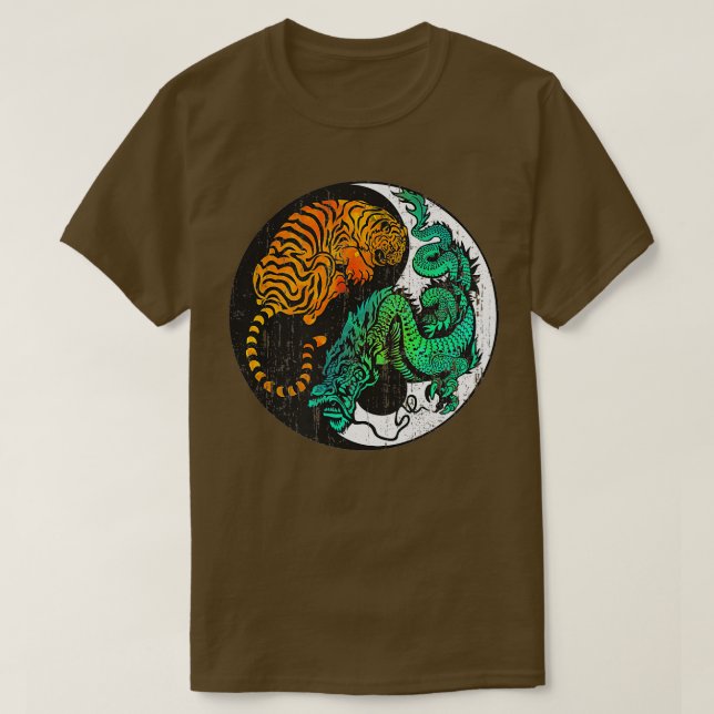 Yin Yang Tiger Dragon Retro Tattoo Stil MMA Marti T Shirt (Design framsida)