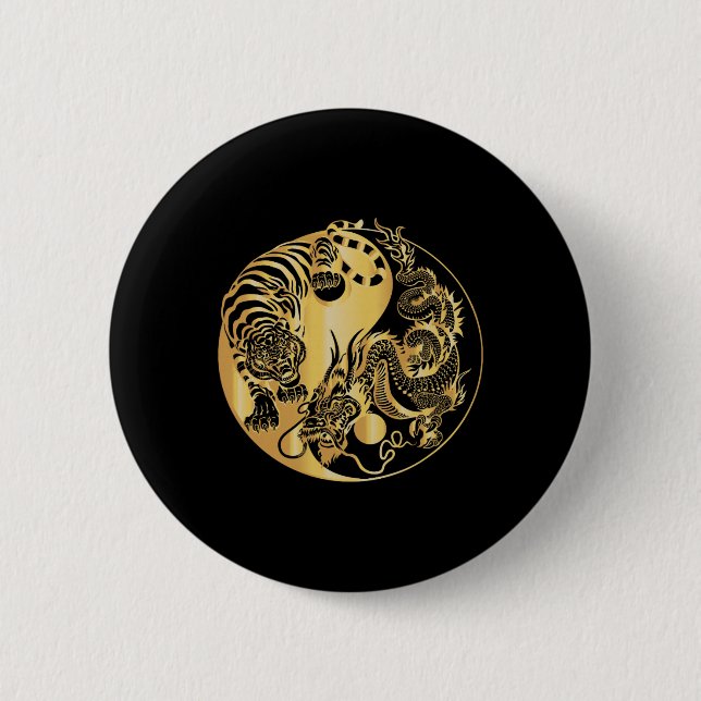 Yin Yang Tigerdrake Guld  Knapp (Framsida)