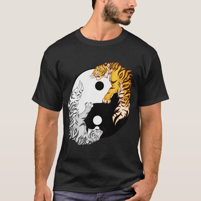 Yin & Yang tigermanar grundläggande mörka T-tröja Tee (Framsida)