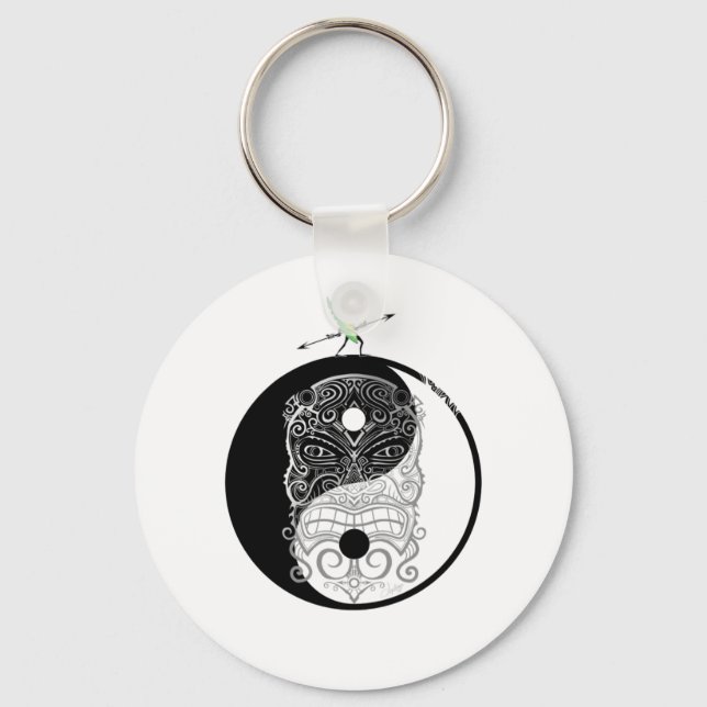 Yin Yang Tiki Warrior Mask Nyckelring (Framsida)