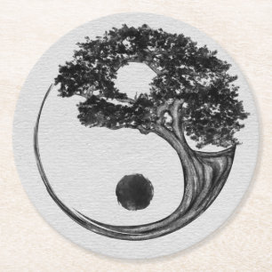 Yin Yang Träd Canvas Underlägg Papper Rund