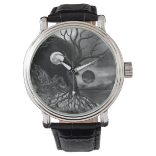 Yin Yang Träd Landscape Black and White Armbandsur