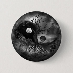 Yin Yang Träd Landscape Black and White Knapp