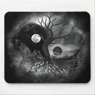 Yin Yang Träd Landscape Black and White Musmatta