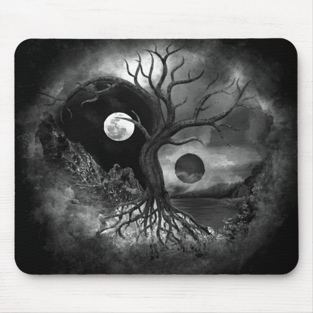 Yin Yang Träd Ligcape Black and White Musmatta (Framsidan)