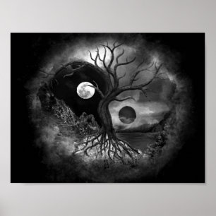 Yin Yang Träd Ligcape Black and White Poster