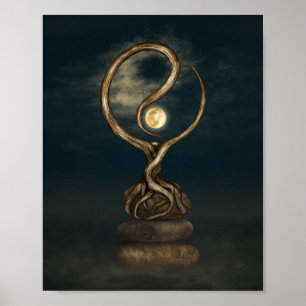 Yin Yang Träd Moonlight Zen Poster